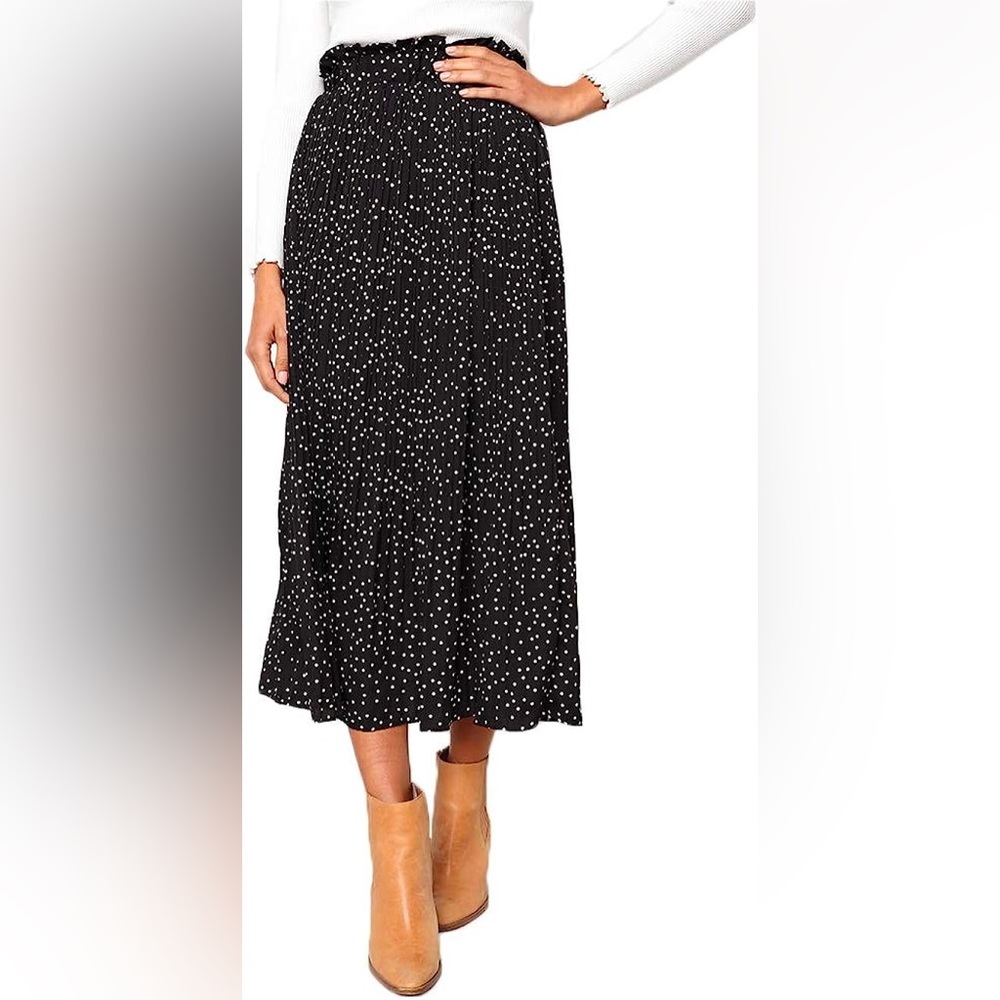 Women’s High Waist Polka Dot Pleated Midi Skirt with Pockets - Size Small